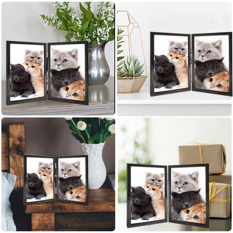 DECANIT 3.5x5 Picture Frame Double Hinged Black Metal Thin Edge Frame with High Definition Glass Front Folding Frames Stand Vertically on Tabletop Black - Image 3